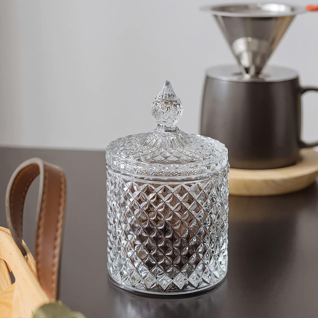 Qtip Holder - Thick Glass Apothecary Jars with Lid | 2 Pack for Bathroom Decor & Storage