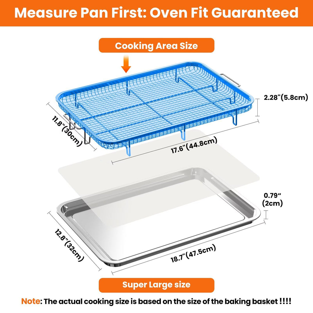 Xumilas Extra Large Air Fryer Basket for Oven, 18.7"x12.8" Stainless Steel Baking Pan & Crisper Tray, Fits Whole Chicken, Commercial-Grade Oven Air Fryer with 30 Parchment Papers, Dishwasher Safe