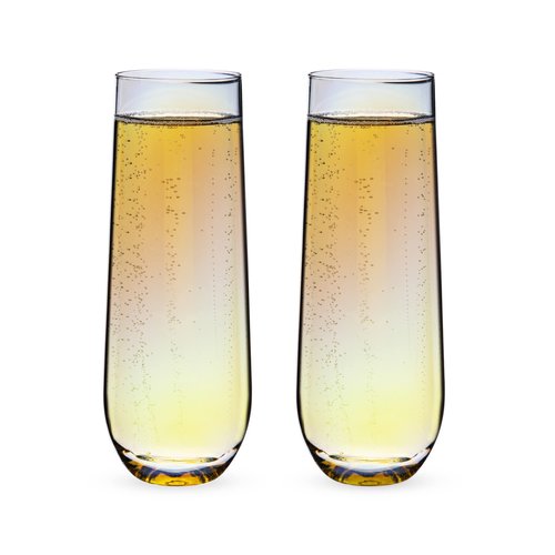 Twine Luster Stemless Champagne Flutes, Iridescent Rainbow Finish, Sparkling Wine Glasses for Prosecco, Sparkling Cocktails, Mimosas, Elegant Glassware for Wedding Gifts,10 oz, 2 count (Pack of 4)