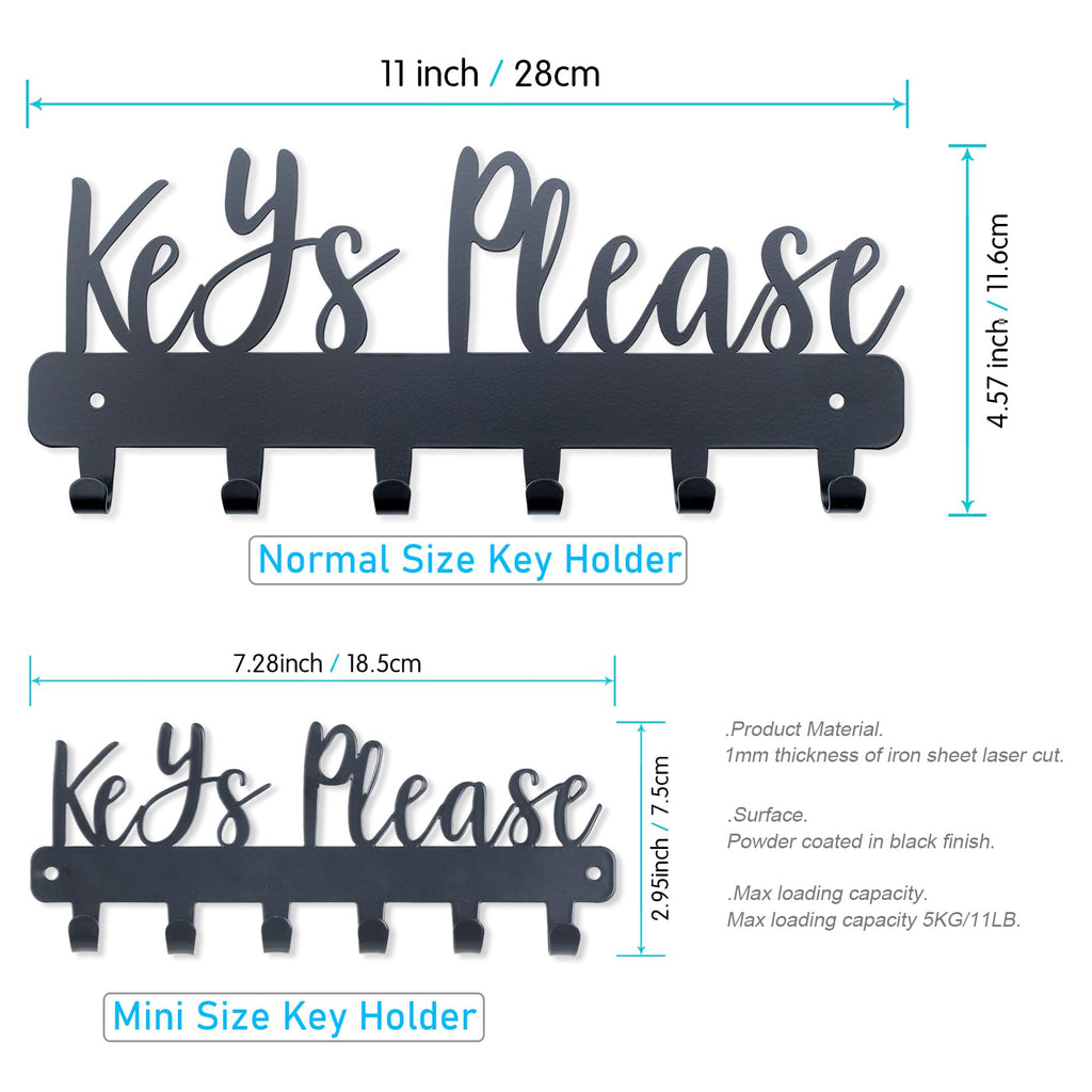 BITALYE Keys Please Holder on Wall,Key Holder Wall Mounted,Black Metal Decorative Key Rack Hooks for Garage, Mudroom, Hallway,Entryway,Front Door,Office (Normal Size:11x4.57inches)