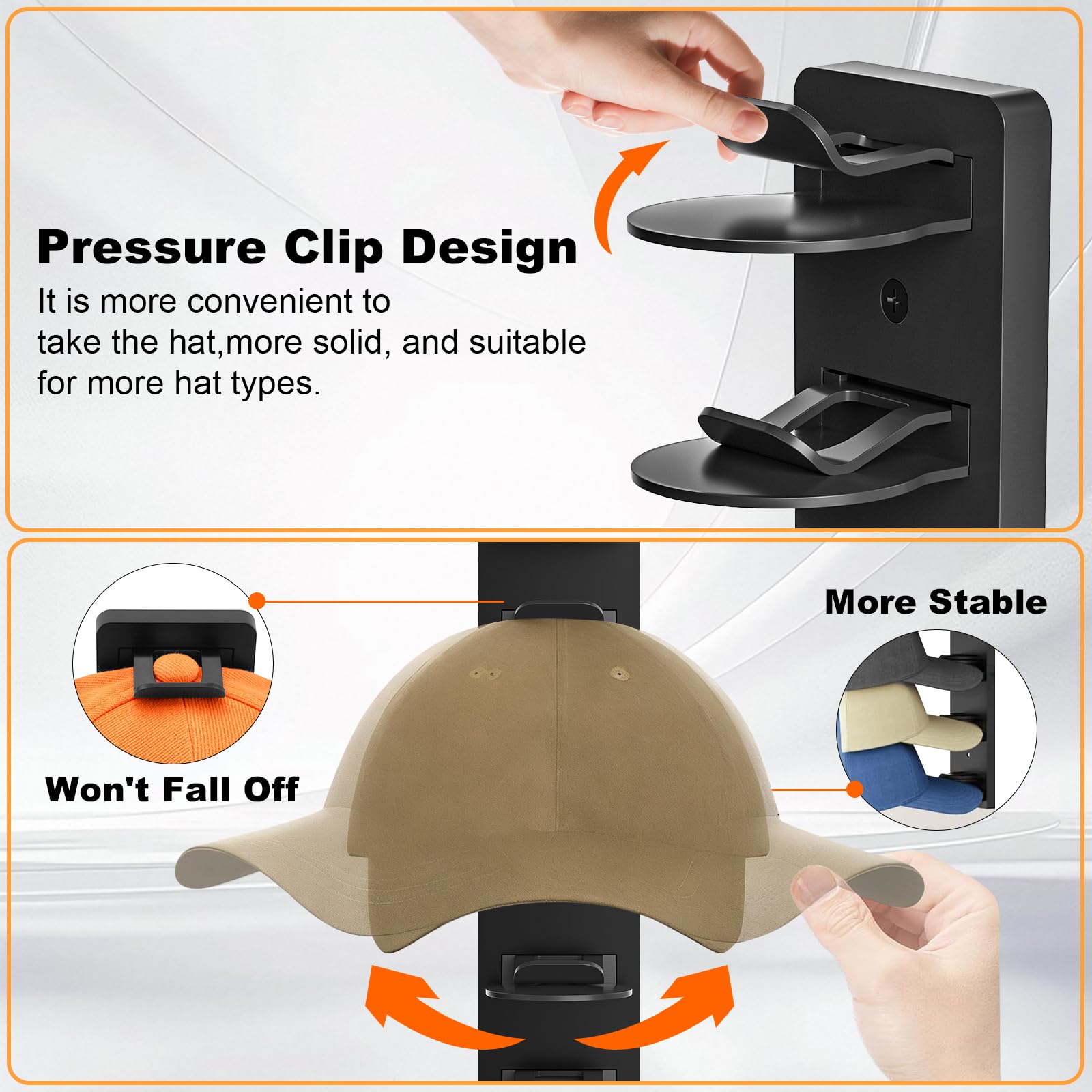 Fododo 2 Pack Hat Organizer for Baseball Caps, Hat Rack for Wall, Strong Adhesive & Screw-in Cap Holder Hats Hangers for Closet Door & Bedroom
