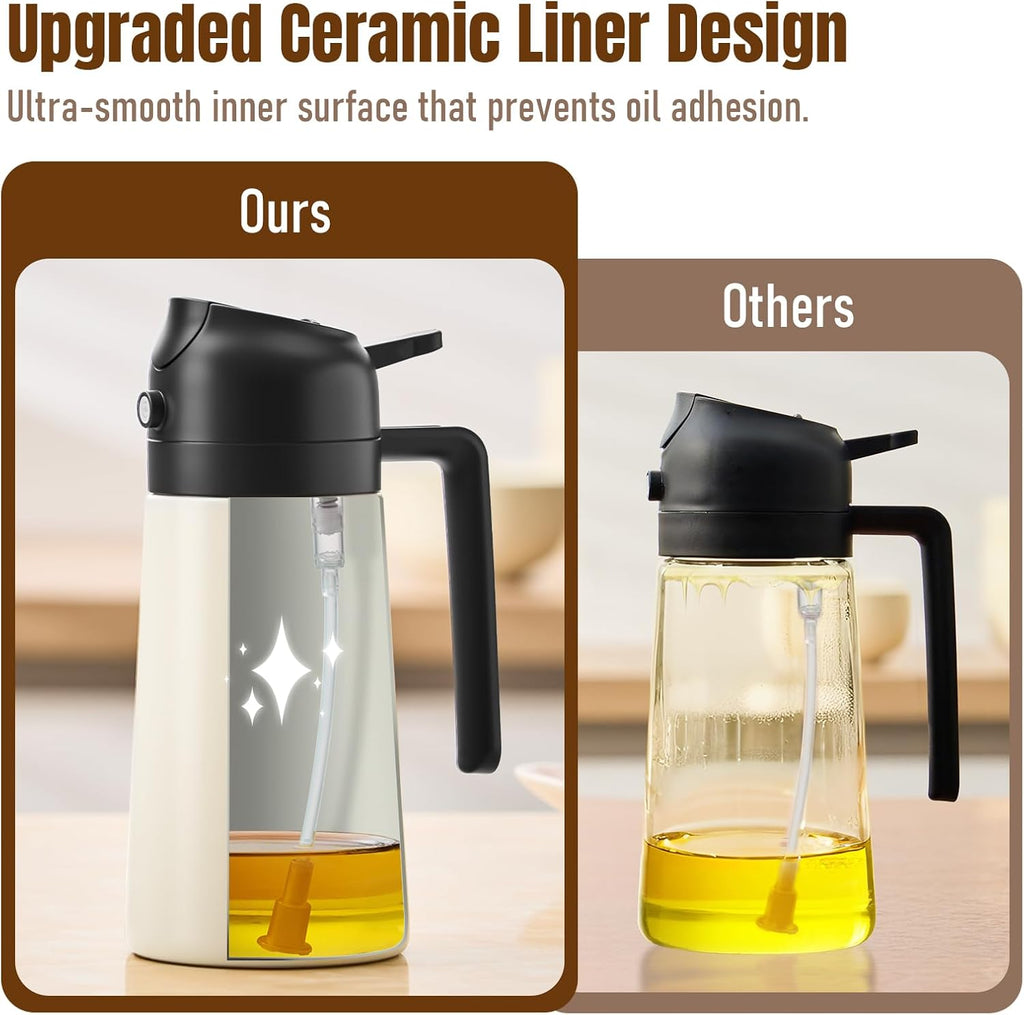 Baalaka Olive Oil Sprayer - 2-in-1 Dispenser & Sprayer for Cooking | Stainless Steel, 16oz (Black)