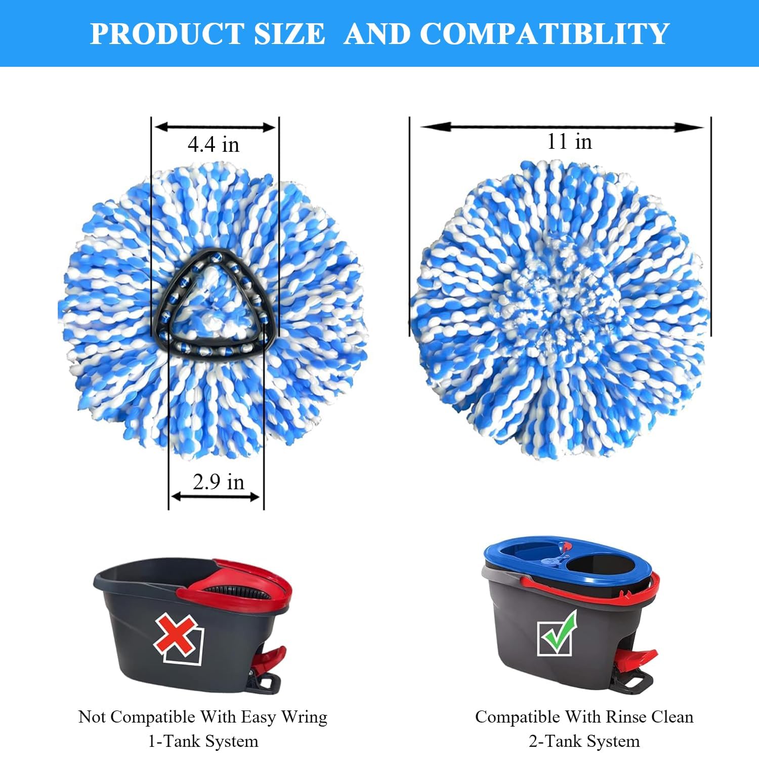 [5 Pack] 2-Tank Spin Mop Replacement Heads, 100% Microfiber, Compatible with O-Cedar EasyWring, Machine Washable & Easy to Replace, Highly Absorbent Refills for Household Floor and Car Cleaning