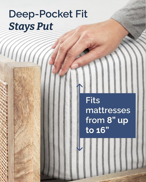 Comfy Twin XL Sheet Set by [Brand Name] - 3 Piece Cooling Bedding - Deep Pockets & Wrinkle-Free - Grey Stripes