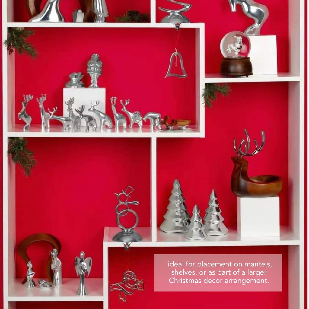 Nambé Holiday Mini Christmas Tree Set – Sculpted Alloy Design with Snowy Accents, Festive Seasonal Decoration for Mantel, Tabletop, or Shelf Display – Three Sizes, Elegant Holiday Collectibles