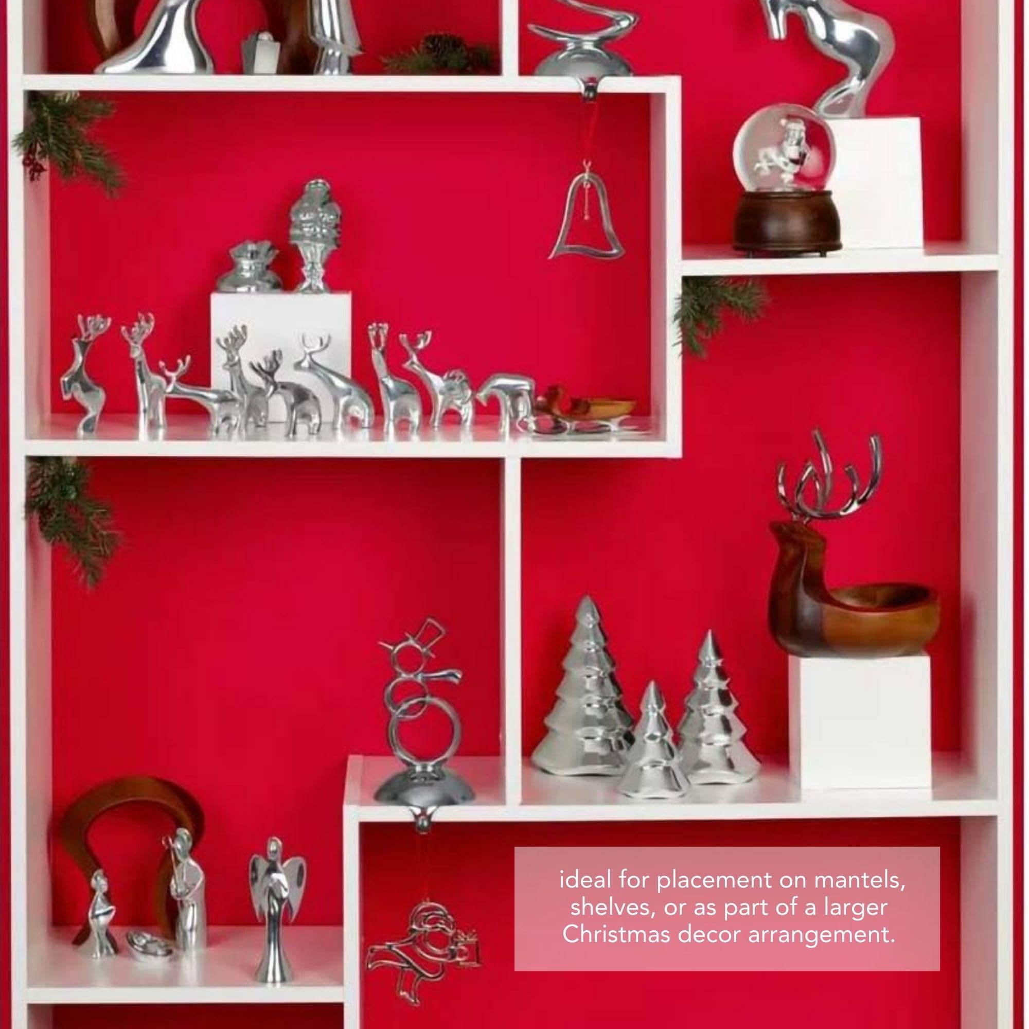 Nambé Holiday Mini Christmas Tree Set – Sculpted Alloy Design with Snowy Accents, Festive Seasonal Decoration for Mantel, Tabletop, or Shelf Display – Three Sizes, Elegant Holiday Collectibles