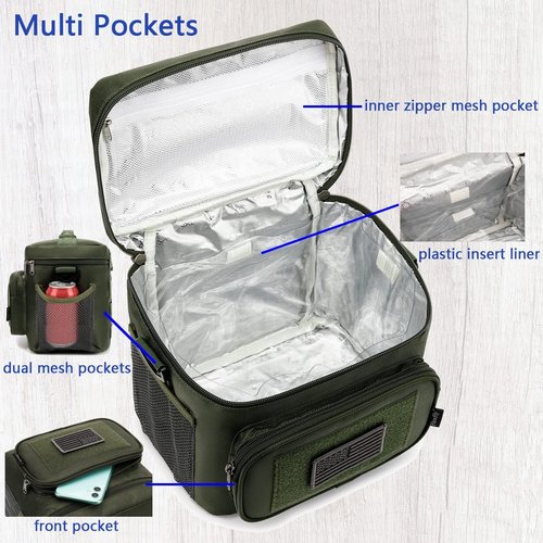 FlowFly Tactical Lunch Bag - Large Insulated Cooler Tote for Men & Women | Army Green, MOLLE/PALS Webbing