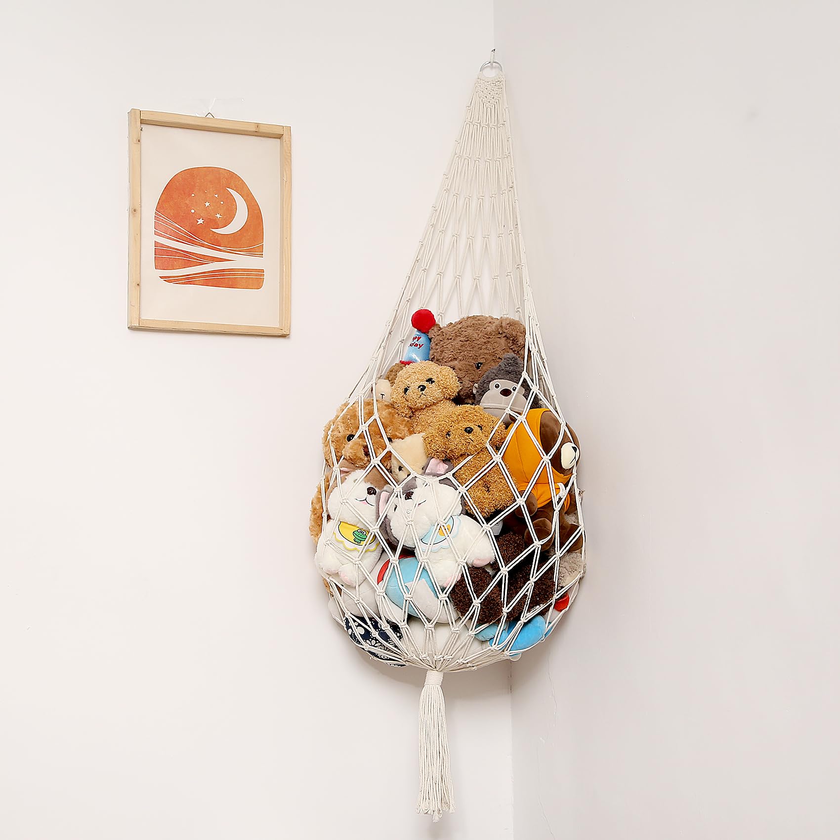 Amdermi Novel Stuffed Animal Hammock Corner Hanging Net for Stuff Aniaml Storage Macrame Toy Display Plush Toy Holder-Perfect for The Tiny Space Walls (Cream)