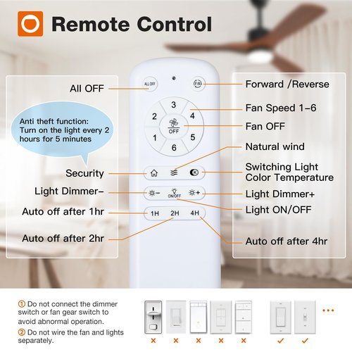 addlon 52 inch Ceiling Fans with Lights and Remote, 3 Wood Blades, Reversible, 6 Speeds, 3CCT Dimmable, Noiseless, DC Motor Indoor/Outdoor Black Walnut Ceiling Fan for Bedroom Living Room Gazebo Patio