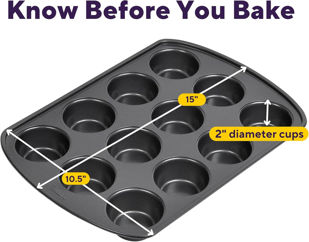 Wilton Gold Non-Stick Muffin Pan | PFAS-Free Bakeware for Perfect Muffins & Cupcakes - 12 Cup, 10.5 x 15 x 2 Inches