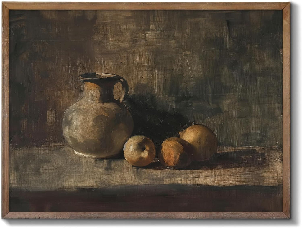 XOCUUI Rustic Vintage Still Life Picture - Moody Peach Fruit Oil Painting Art for Living Room | 8 x 10 No Frame