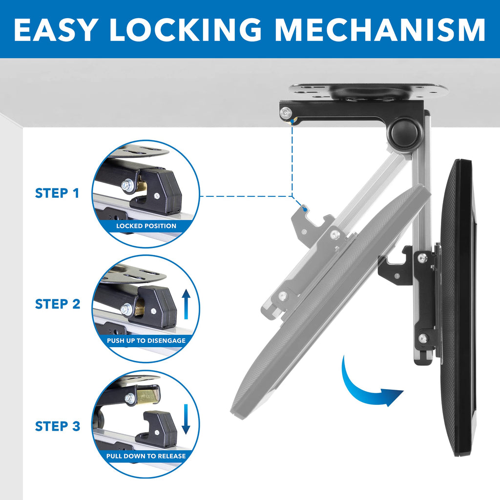 Mount-It! Folding Ceiling TV Mount | Flip Down and Under Cabinet TV Bracket for Compact Screens 13-27 Inch | Space-Saving Tilt and Swivel Design | Adjustable Height | VESA 75x75, 100x100 | Max 44 lbs