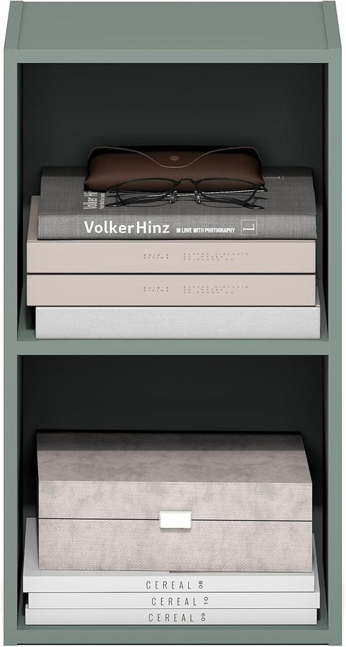 Furinno PASIR 2-Tier Modern Bookshelf - Open Shelves Bookcase in Sage Green | Easy Assembly for Home & Office