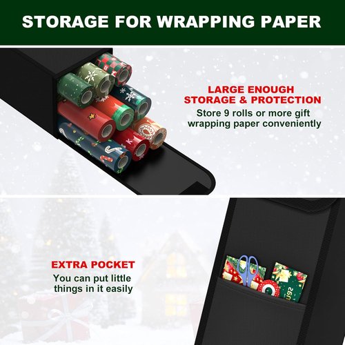 Christmas Wrapping Paper Storage - 30 Inch Organizer for 9 Standard Rolls | Durable 600D Fabric