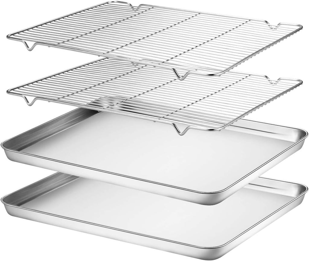 Wildone Baking Sheet & Rack Set - Stainless Steel Cookie Pan with Cooling Racks | 17.3 x 12.2 Inch, Non-Toxic & Easy Clean