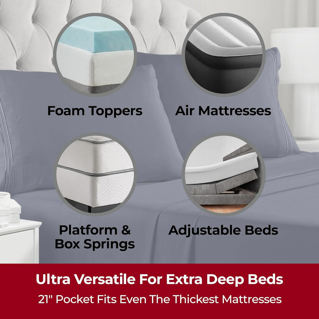 Mellanni Extra Deep Queen Sheets - Hotel Luxury Ultra Soft Cooling Bedding - Wrinkle & Stain Resistant (Navy Blue)