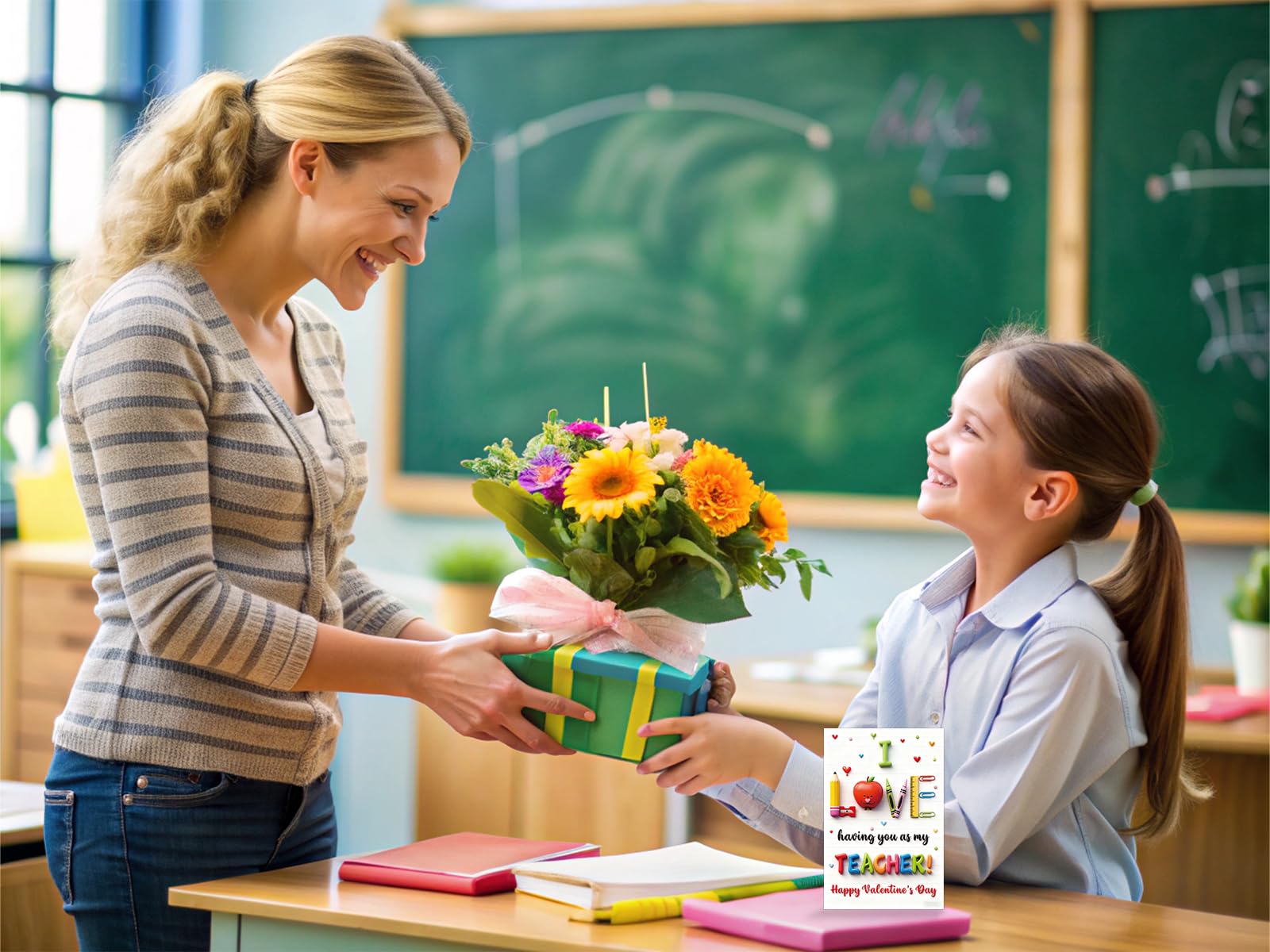 WALENGIF Teacher Valentine Day Card - Happy Valentine's Day Gifts for Teachers Cute Valentines Day Teacher Greeting Cards with Envelope Valentines Day Teacher Gift from Students Kids