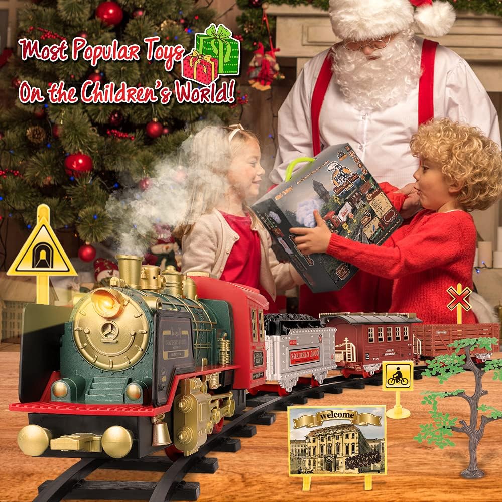 Mini Tudou Electric Christmas Train Set - Remote Control Steam Locomotive with Sound & Light | Rechargeable Battery, Ideal for Kids 3+