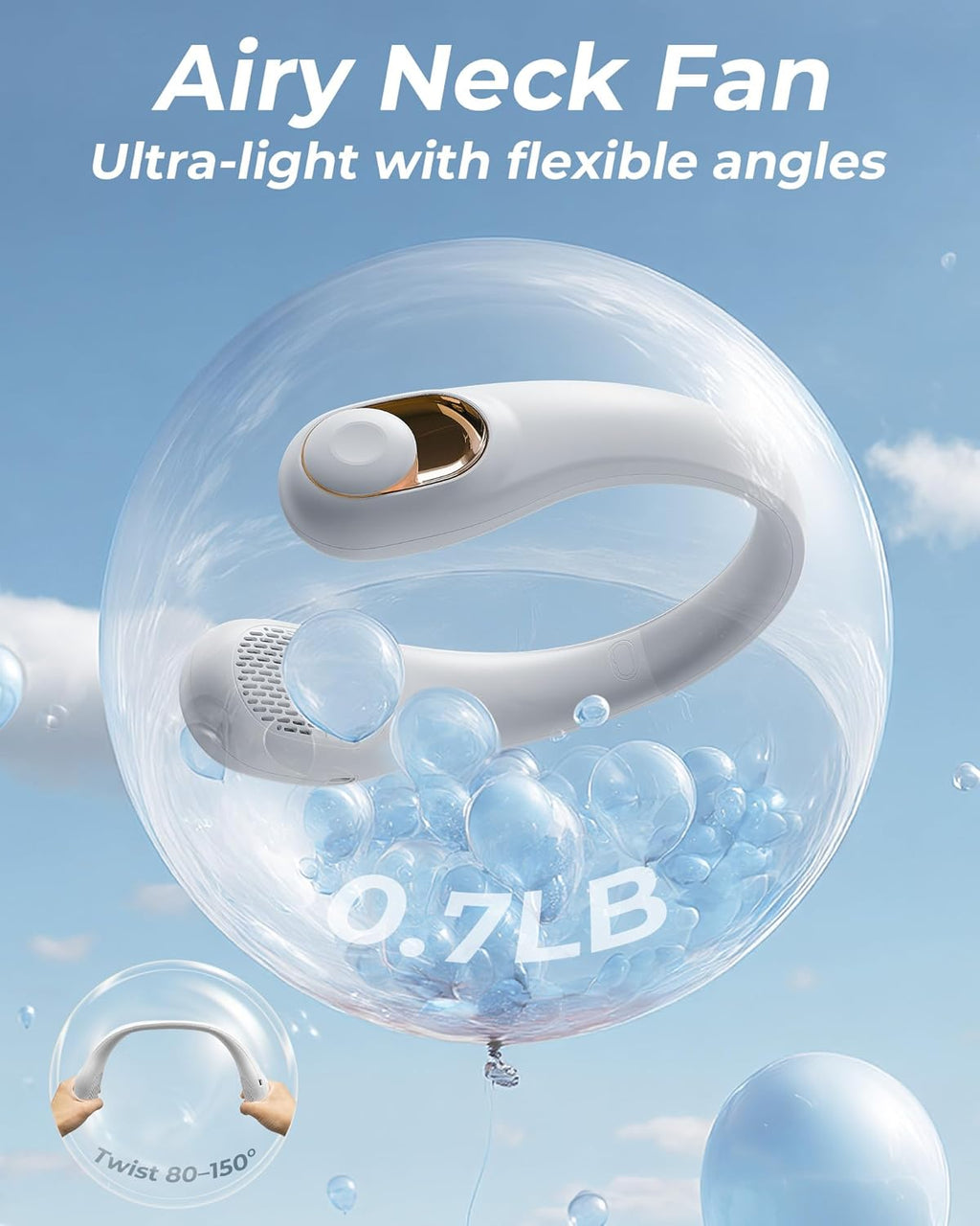Neck Fan - USB-C Rechargeable Personal Fan with LED Display & 3-Speed Whisper-Quiet Operation