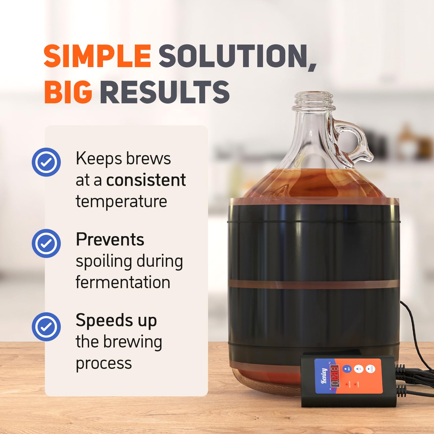 Fermentation Heater Carboy Warmer - Kombucha Heating Wrap with Thermostat for Temperature Control - Electric Heat Pad Belt for Home Fermenting & Brewing - Fits Most Fermenter Vessels 2 to 8 Gallons