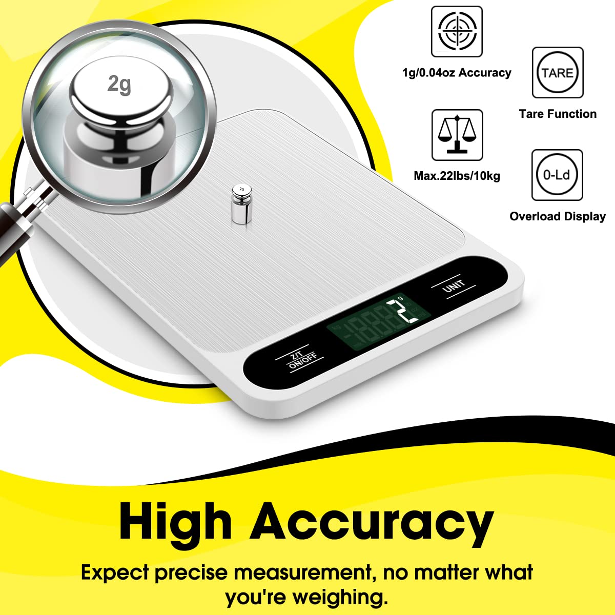 Mik-Nana Digital Kitchen Scale - 22lb/10kg Precision Food Scale for Baking & Cooking | Easy Clean Stainless Steel