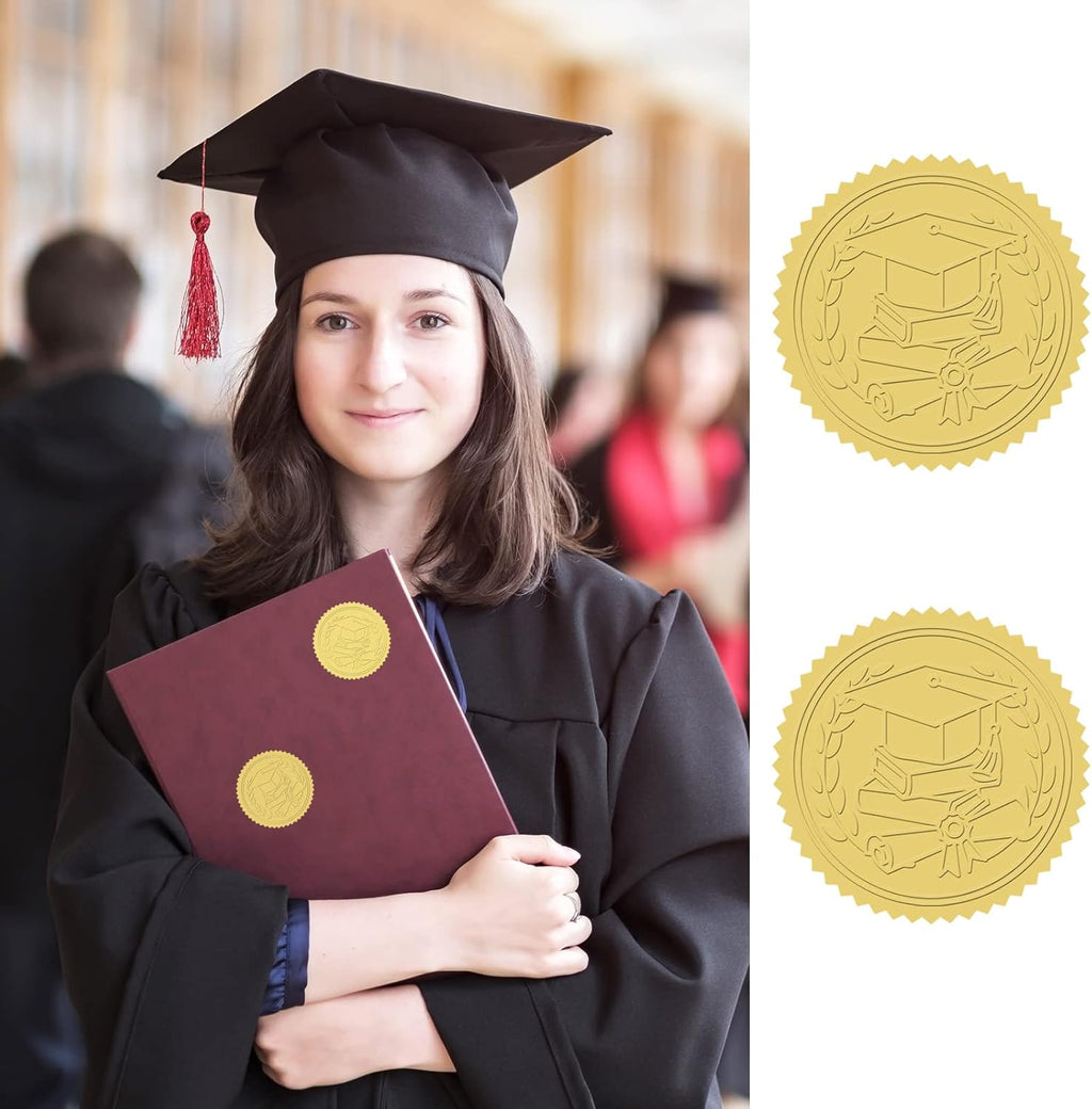 Whaline Graduation Cap Foil Seal Stickers - 500Pcs Self-Adhesive Gold Decals for Diplomas & Awards | 1.5 Inch