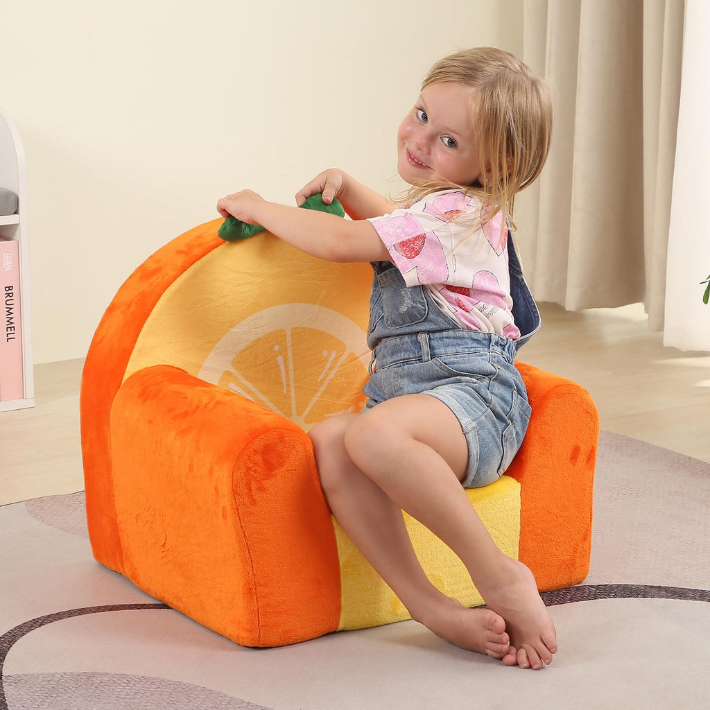 MOMCAYWEX Comfy Cute Toddler Chair, Soft Kids Couch with High Density Foam, Toddler Reading Chair, Orange