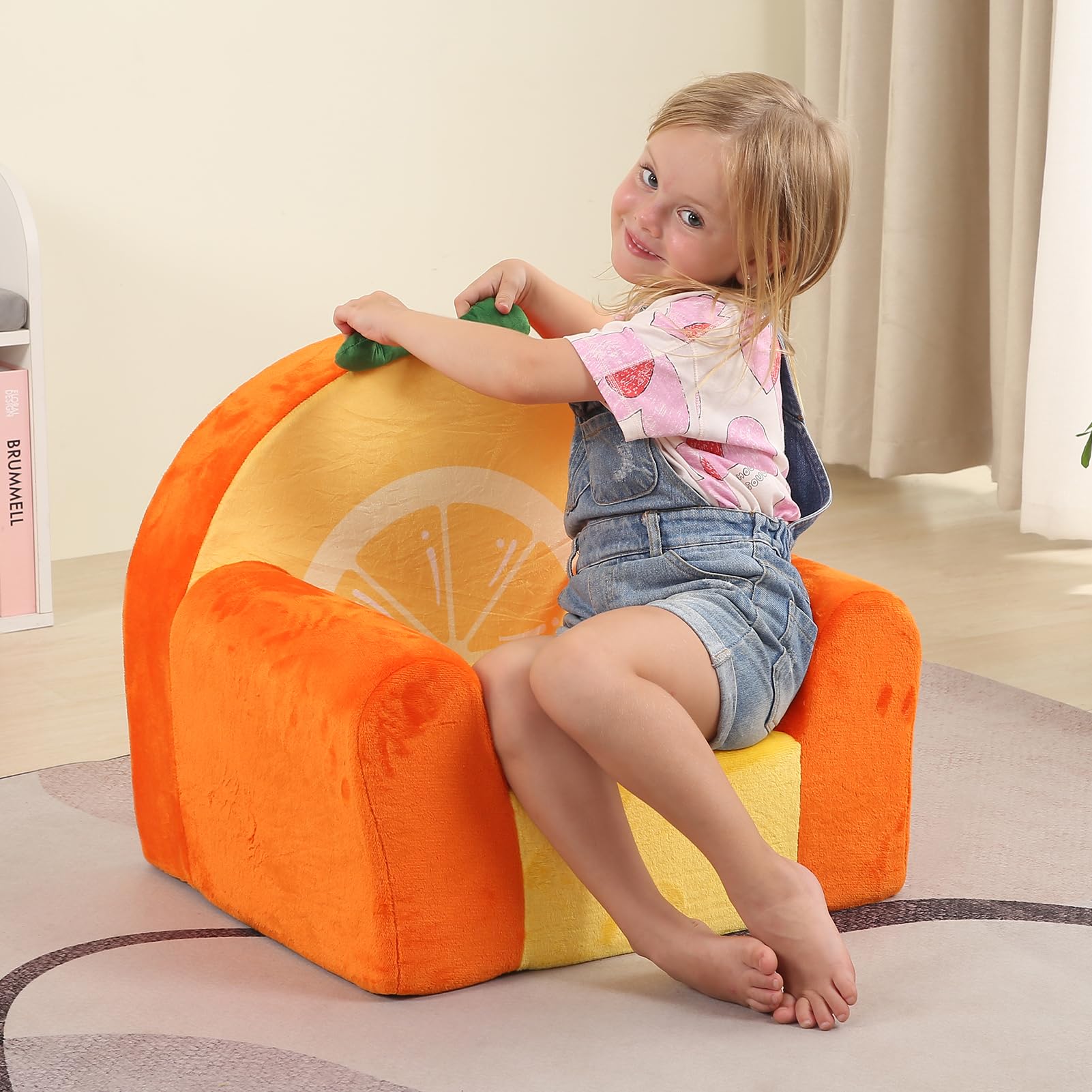 MOMCAYWEX Comfy Cute Toddler Chair, Soft Kids Couch with High Density Foam, Toddler Reading Chair, Orange
