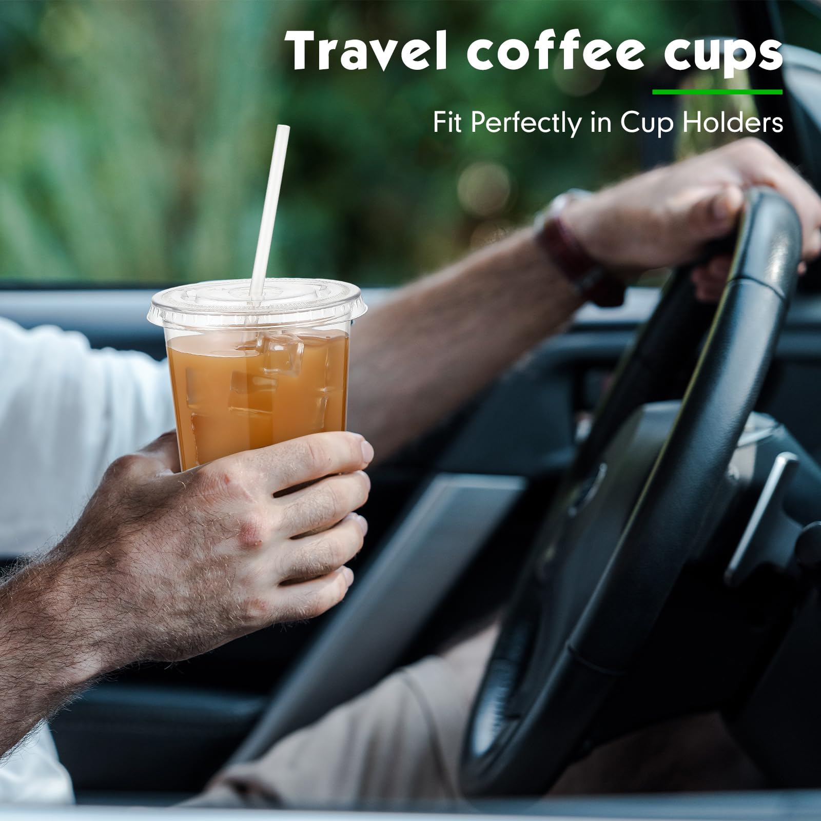 Ziliny 100 Sets Clear Plastic Cups with Lids and Straws, Disposable Iced Coffee Cups Clear Drinking Cups for Cold Drinks, Juice, Smoothie, Pet Cup for Coffee Shops, Party, Christmas(16 oz)