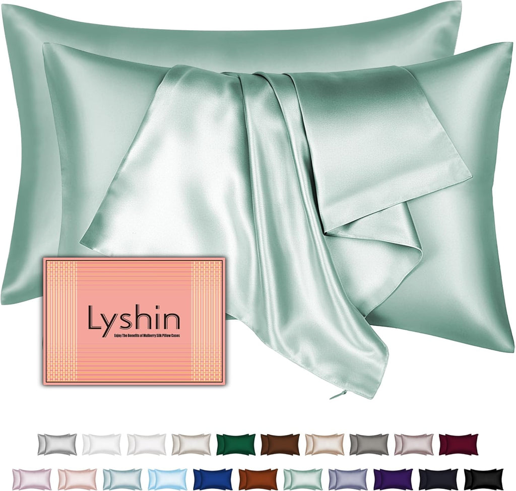 Skiennix Silk Pillowcases - 2 Pack King Size, Mulberry Silk for Hair & Skin - Soft Sage Green