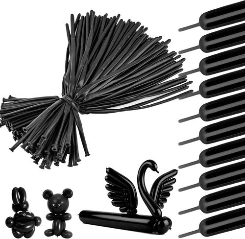 260 PCS Black Balloons - Premium Long Skinny Latex for Twisting, Weddings & Birthday Parties