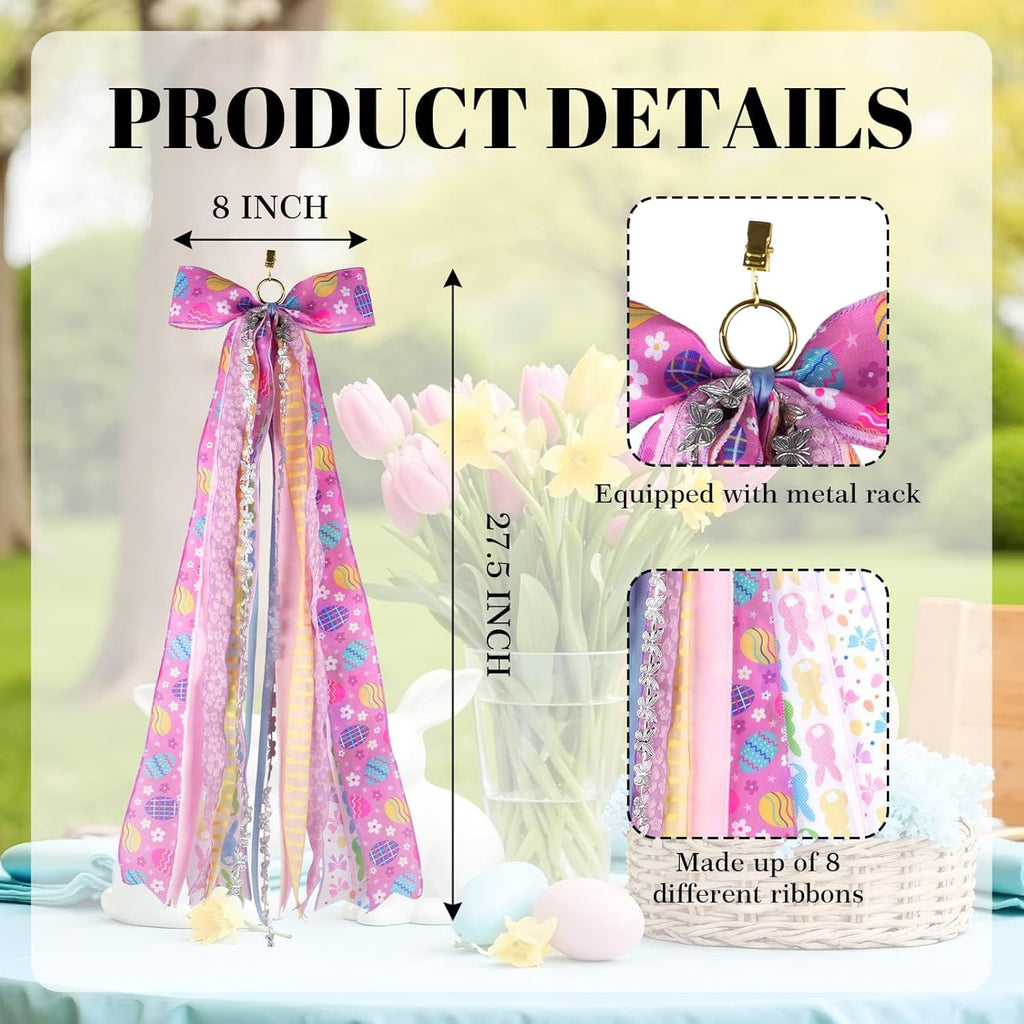 YKW Easter Bow Door Decoration - 27.5" Purple Lavender Floral Wreath with 8 Ribbons | Ready to Hang