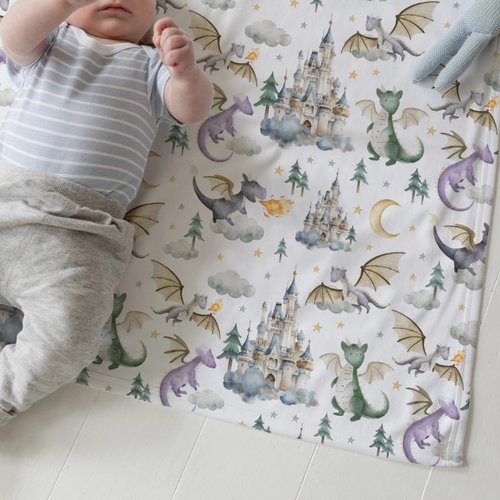 EyMzcod Baby Boy Girl Blankets Dragon Tale Castle, Watercolor Green Moon Clouds Stars Tree Soft Lightweight Nursery Receiving Swaddle, Flannel Newborn Infant Toddler Crib Bedding Kids Gift 30 x 40