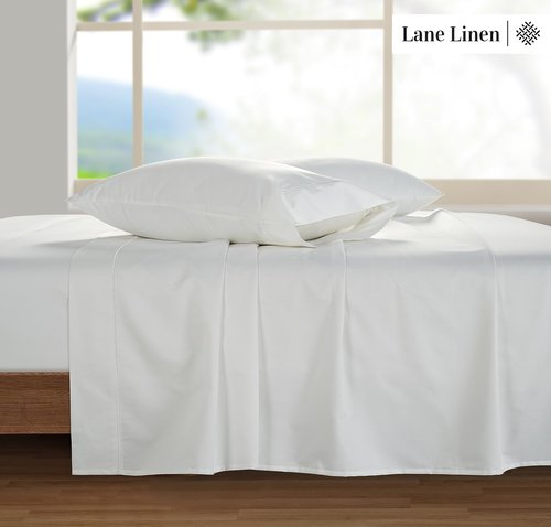 LANE LINEN 100% Egyptian Cotton Sheets Queen Size - White Bed Sheets for Queen Size Bed, 15" Deep Pocket Long Staple Cotton Bedding Sheets, Sateen Weave, Luxury Hotel Sheets - White