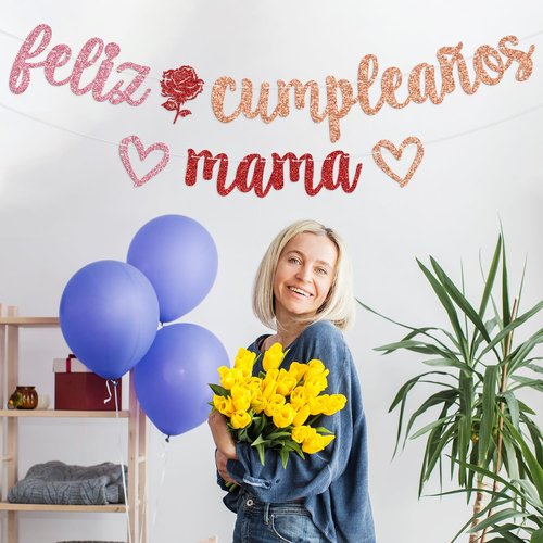 Feliz Cumpleaños Mama Banner, Spanish Happy Birthday Mum Bunting Sign, Mom I Love You/Best Mom Ever, Mexican Fiesta Theme Happy Mother’s Day Backdrop Garland