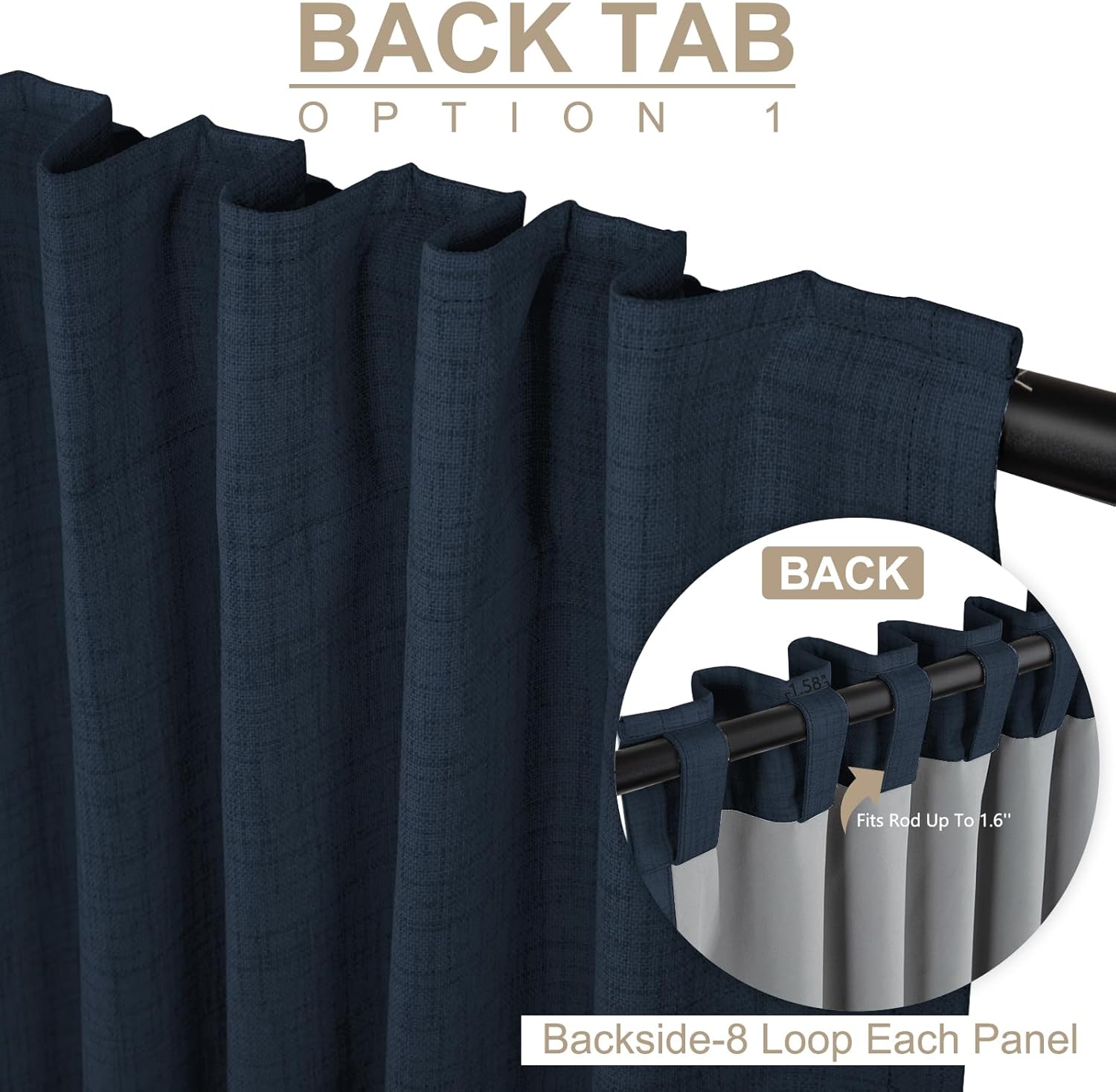 Skiennix 100% Blackout Linen Curtains - Thermal Insulated Drapes for Bedroom | 84" Long, Navy, 2 Panels Set