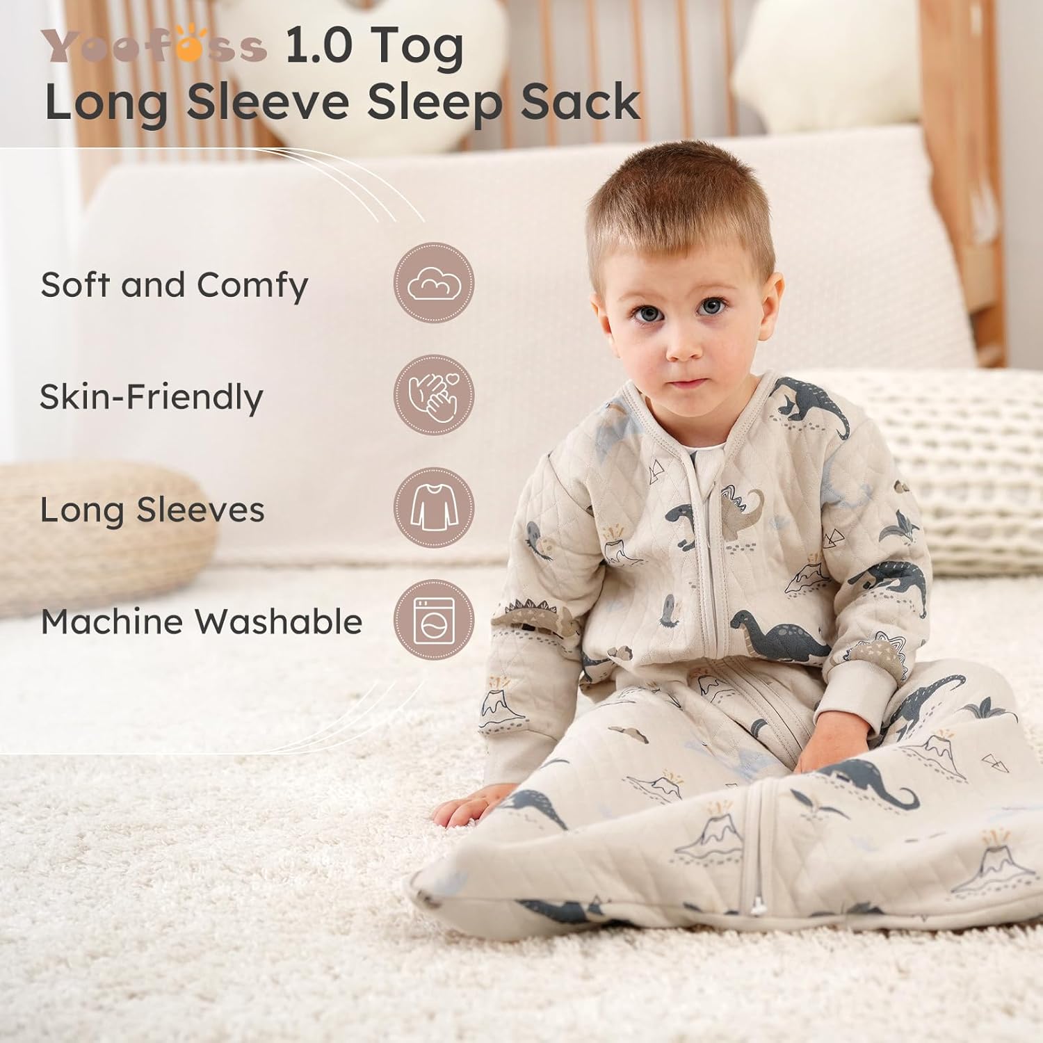 Yoofoss Baby Sleep Sack - Organic Cotton Wearable Blanket for Infants | 1.0 Tog, Long Sleeve, 6-12 Months