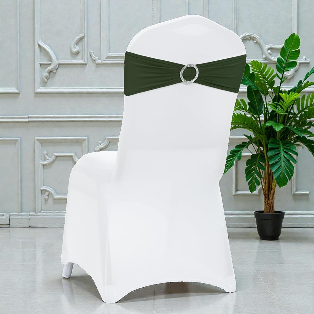MDS Spandex Chair Sashes - Universal Fit Elastic Stretch Bands with Buckle for Weddings | Olive Green, Pack of 200
