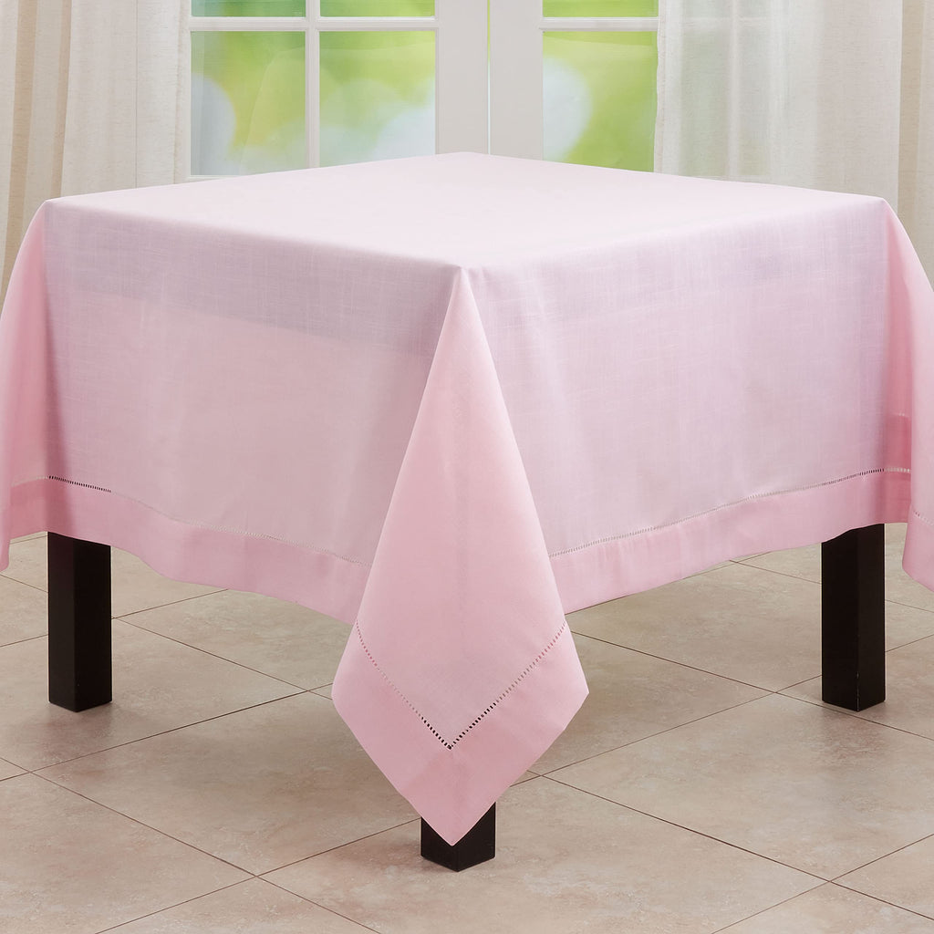 SARO LIFESTYLE Rochester Collection Hemstitched Border Tablecloth, 72", Pink