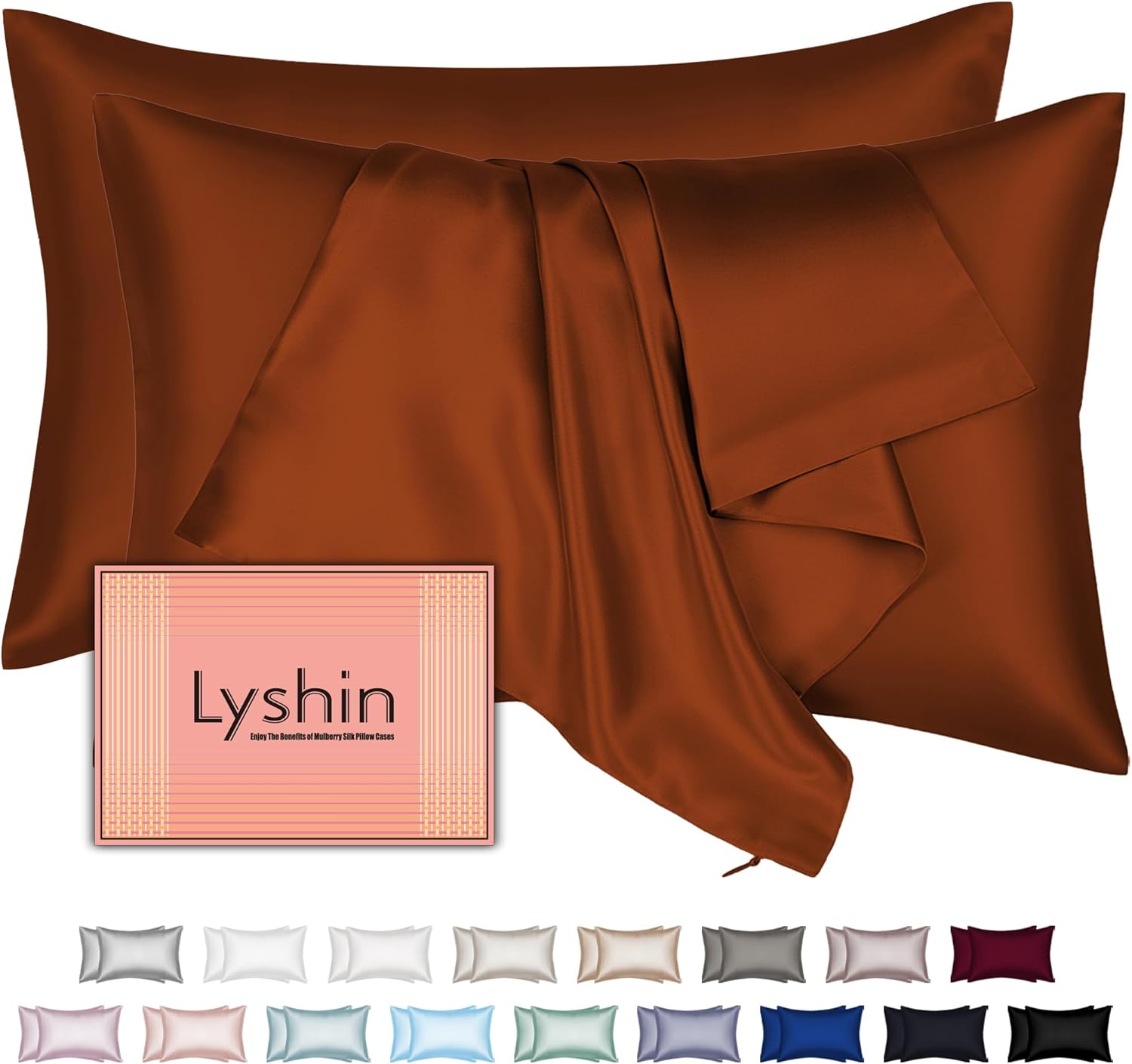 Skiennix Silk Pillowcases - 2 Pack King Size, Hidden Zipper, Breathable Cooling Satin in Burnt Orange