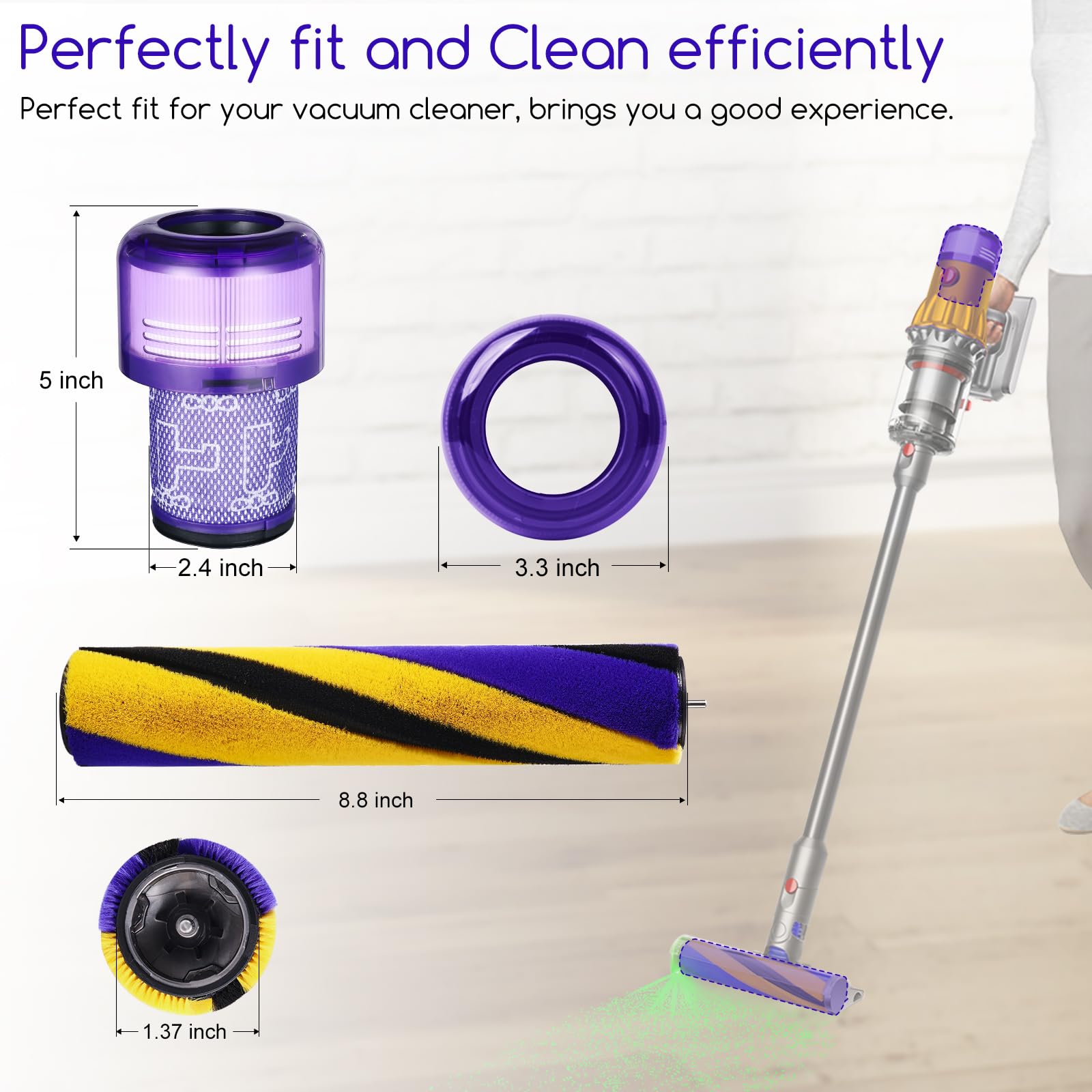 Soft Roller Brush Bar Compatible with Dyson V12 Detect Slim Handheld Vacuum Cleaner, Parts No.971634-01, with 2 Pack V12 HEPA Filters