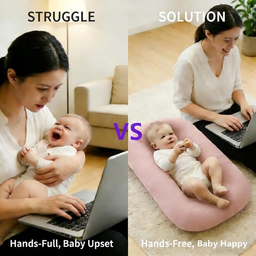 **Snuggle Cozy Baby Lounger | 100% Cotton Soft & Breathable Infant Play Mat | Pink for 0-24 Months**