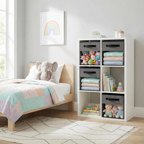 DECOMOMO Storage Bins - Cube Storage Bins with Window for Shelves | 11" Fabric Cubes, Grey (6pcs)