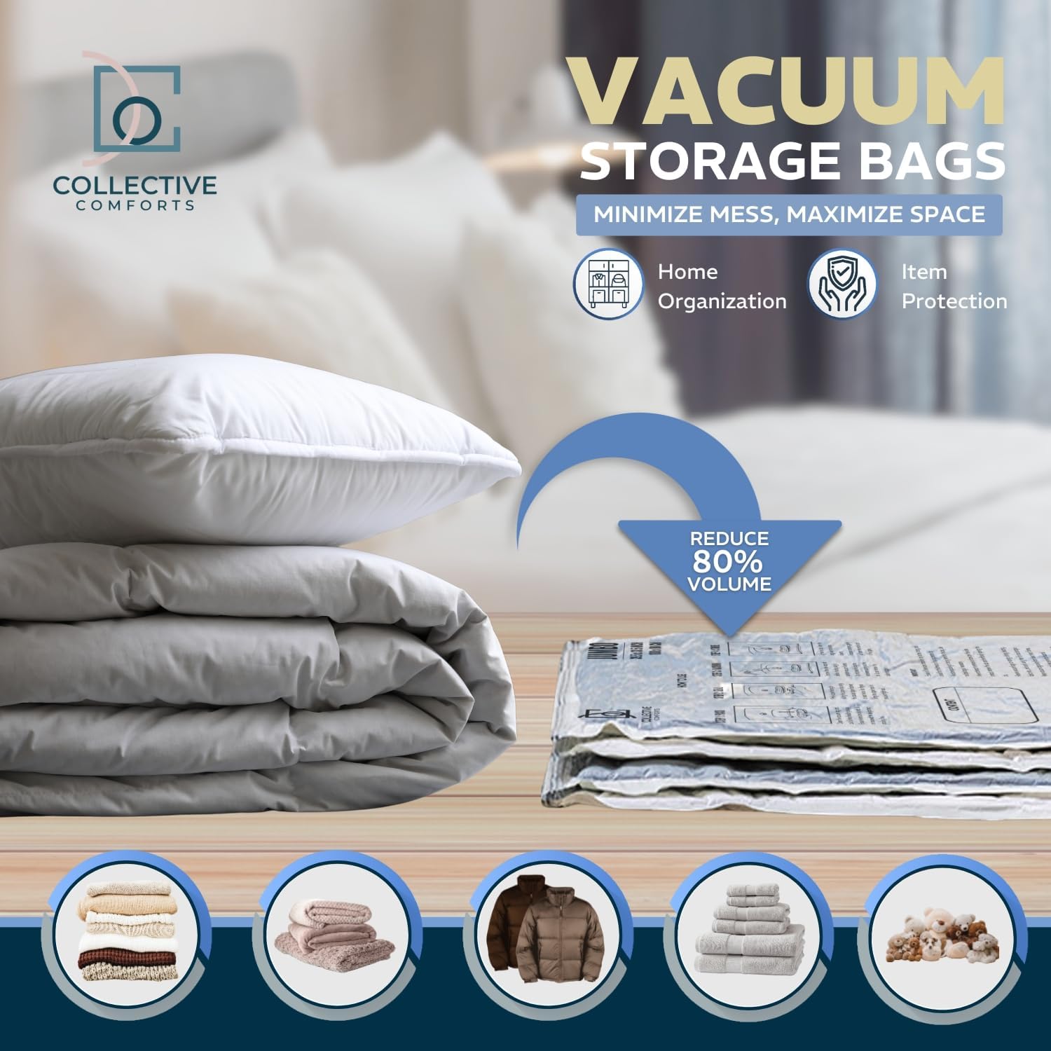 Skiennix Vacuum Storage Bags - 8 Pack of 4 XXL & 4 Jumbo Compression Bags for Blankets & Clothing
