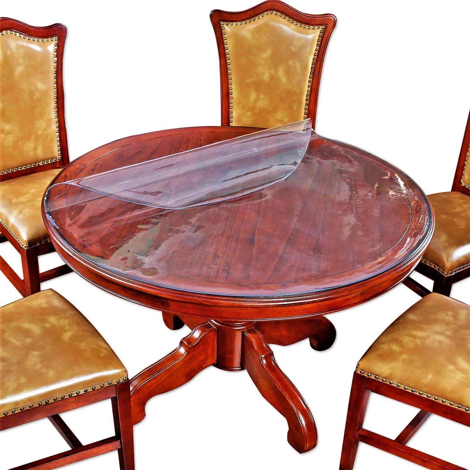 Round Dining Room Table Protector Tablecloth Cover Clear Plastic Cloths Waterproof Wipeable Heat Resistant Vinyl PVC DeskTop Pad for Coffee Office Conference Meeting Tables Desk Furniture Mat 52 " Dia
