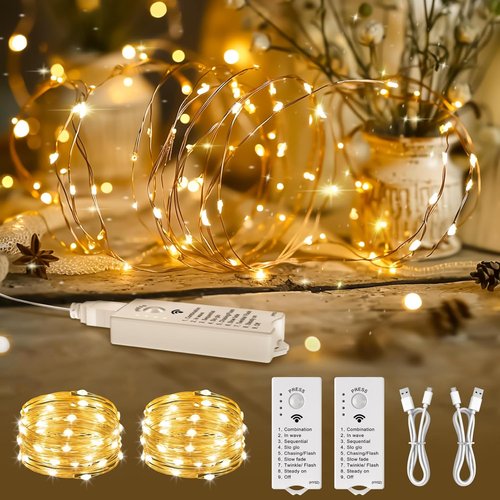HXWEIYE 300L Curtain Lights - 50 LED Rechargeable Fairy Lights with DIY Timer & 8 Modes | 16FT, Plug-In