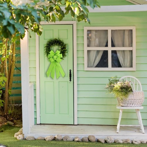 Light Green Burlap Wreath Bow - 20 x 11 Inches | Easter Decor & Farmhouse Style Front Door Ornament
