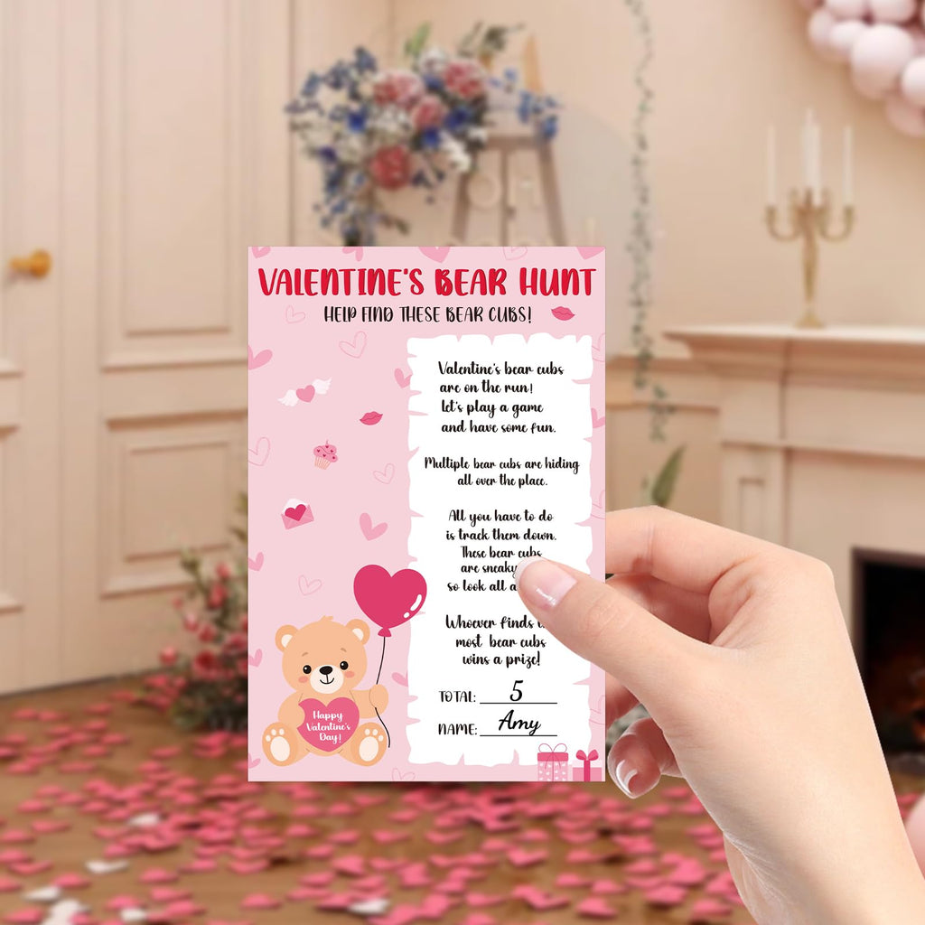 COCHIE Valentine's Day Games for Classroom Party Family Adults Office Large Groups, Valentines Bear Bub Hunt Game School Activities with 50 Paper Bears - 25 Players (Bear Hunt)