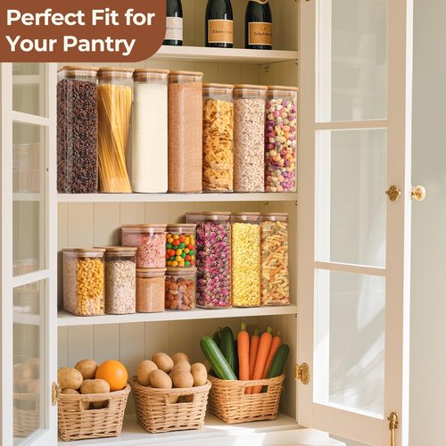 ComSaf Glass Storage Containers - 1.8 Qt Rectangle Jars with Bamboo Lids | Clear Food Storage for Pantry Essentials