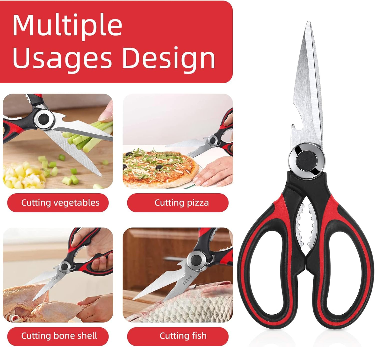Raptor Kitchen Scissors - Heavy Duty Stainless Steel Meat Shears | Dishwasher Safe, 2-Pack Set